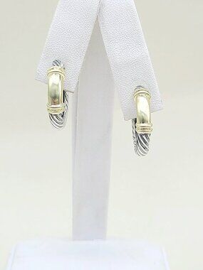 David Yurman Metro Hoop Earrings w/ 14K Yellow Gold - RARE